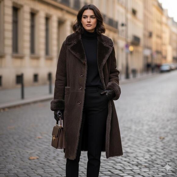 Zara Women's Chocolate Brown Suede Faux fur jacket size M - Picture 1 of 10